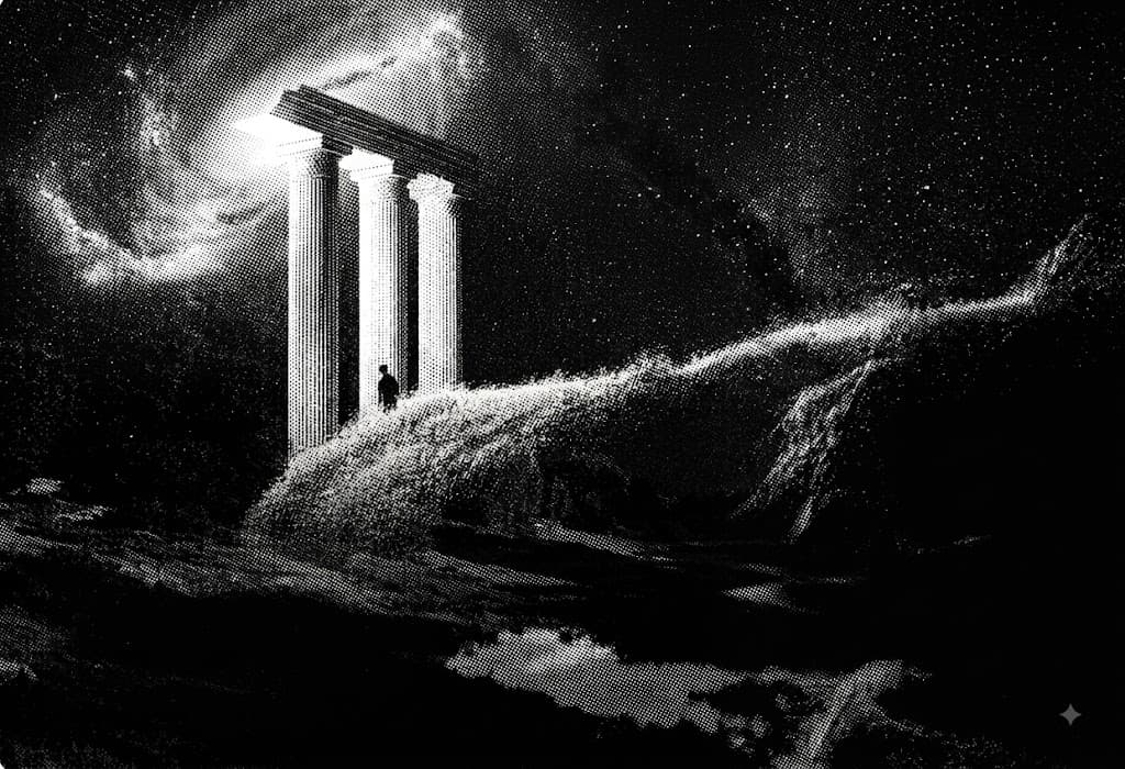 Cosmic Pillars Halftone Illustration